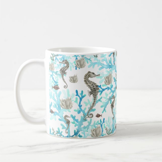 Aqua Beige Seahorse Ocean Sealife  Coffee Mug (Left)