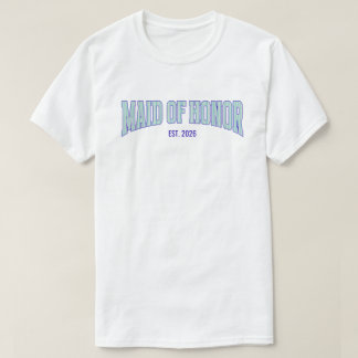 Aqua + Beige Stripe Navy MAID OF HONOR  T-Shirt