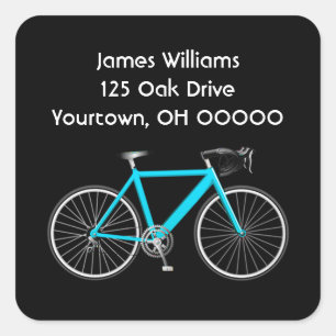 Aqua Bicycle On Black   Square Sticker