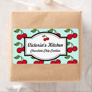 Aqua Big Cherry Personalised Kitchen Labels