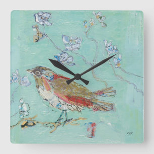 Aqua Bird Square Wall Clock