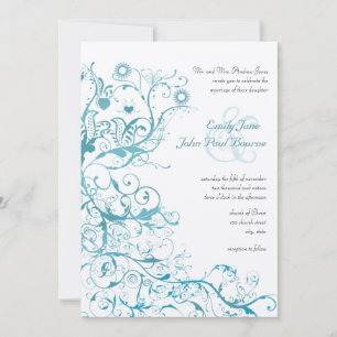 Aqua Birds Swirls Wedding Invites