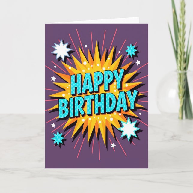 Aqua Birthday Burst Card (Front)