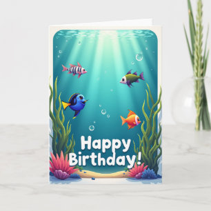 Aqua Birthday Fish Card