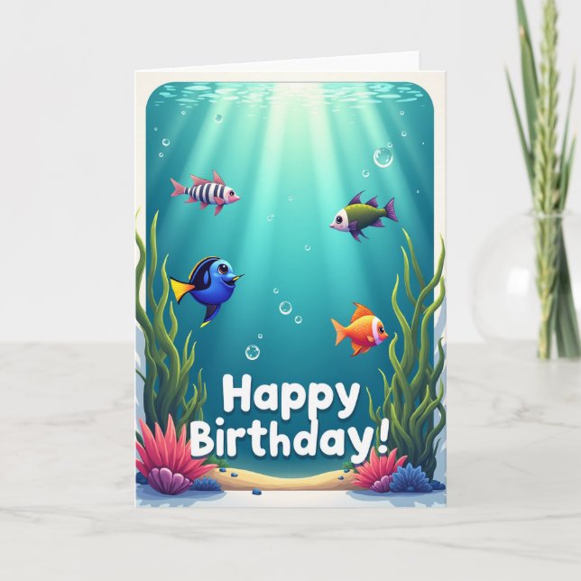 Aqua Birthday Fish Card (Front)