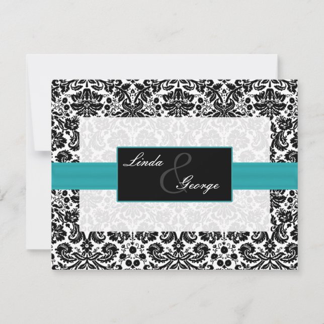 aqua,black and white rsvp cards (Front)