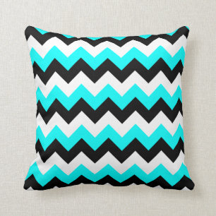 Aqua Black and White Zigzag Cushion