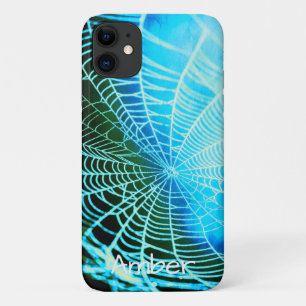 Aqua Black Creepy Spooky Spider Web Personalise iPhone 11 Case