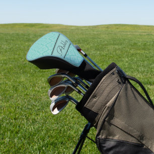 Aqua & black diamond patterned custom name golf head cover