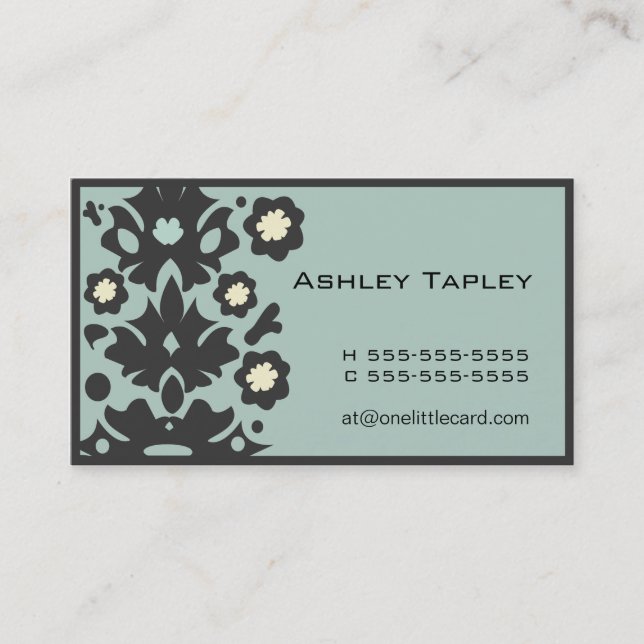 Aqua & Black Flower Power Business Card (Front)