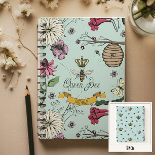 Aqua, Black & Gold Queen Bee, Crown & Scroll Notebook