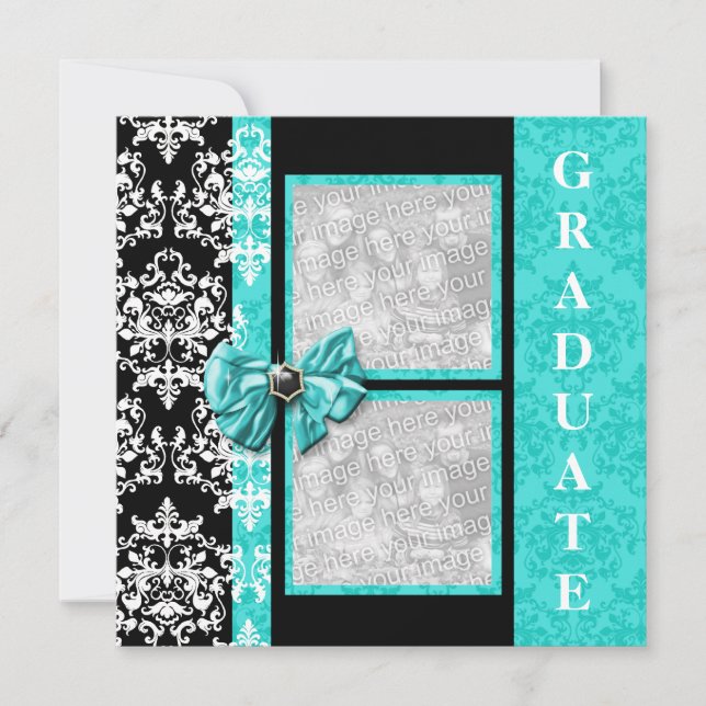 Aqua black graduation damask template PERSONALIZE (Front)