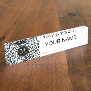 Aqua Black Leopard Animal Print with Monogram Nameplate