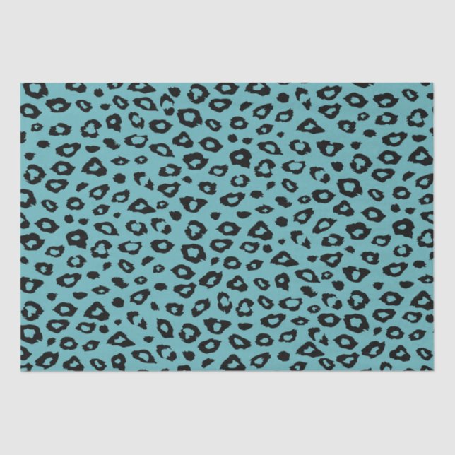Aqua Black Leopard Print Tissue Paper (Front)