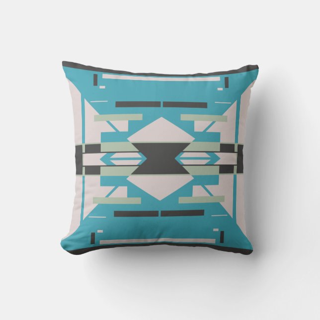 Aqua Black Off-White Symmetrical Southwest Look Th Cushion (Front)