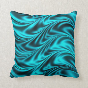 Aqua black silky waves cushion