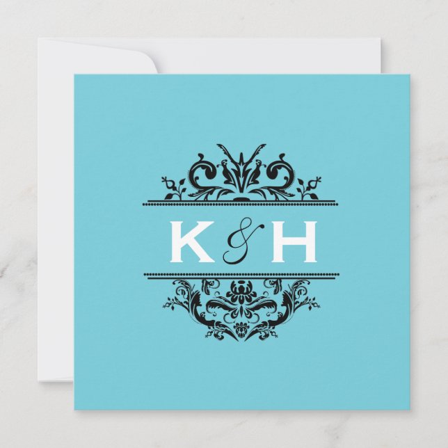 Aqua & Black Square Crest Invite (Front)