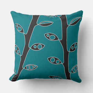 Aqua Black VINES Retro DESIGN Throw Pillow