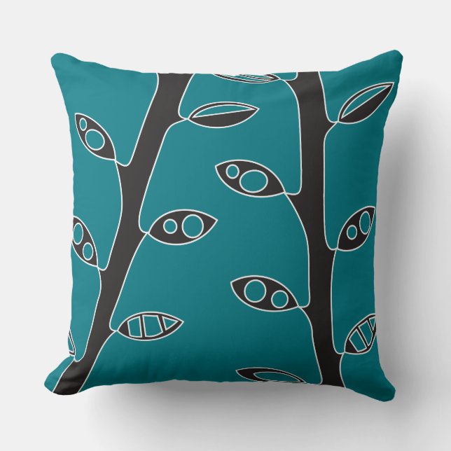 Aqua Black VINES Retro DESIGN Throw Pillow (Front)