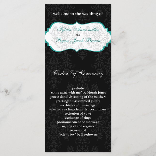 aqua black Wedding program (Front)