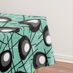 Aqua, Black & White Atomic Blobs   Mid-Century Tablecloth