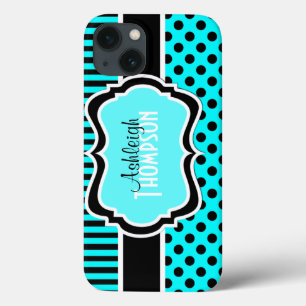 Aqua Black White Striped Polka Dots iPad Air Case