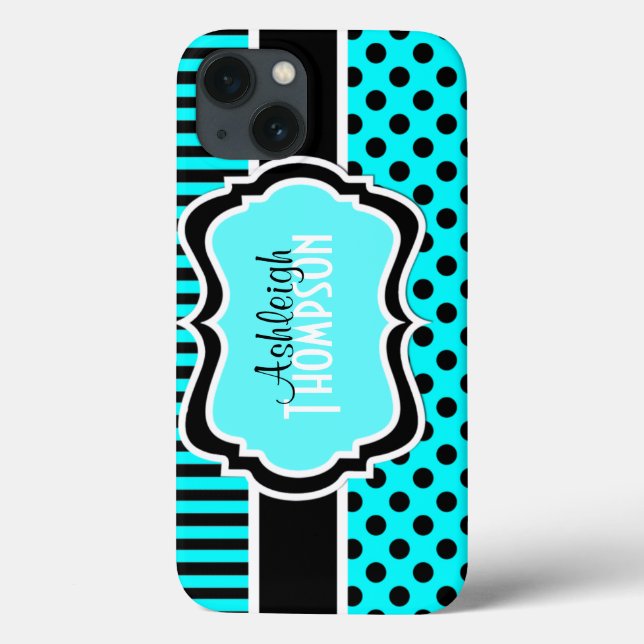 Aqua Black White Striped Polka Dots iPad Air Case (Back)