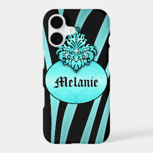 Aqua Black Zebra Stripes with Flourish Nameplate