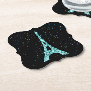 Aqua Bling Eiffel Tower Paper Coaster