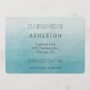 Aqua Bliss Watercolor Ombre birthday Invitation