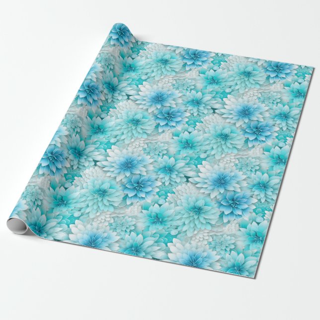 Aqua Blooms: Watercolor Wedding Flowers in Blue Wrapping Paper (Unrolled)