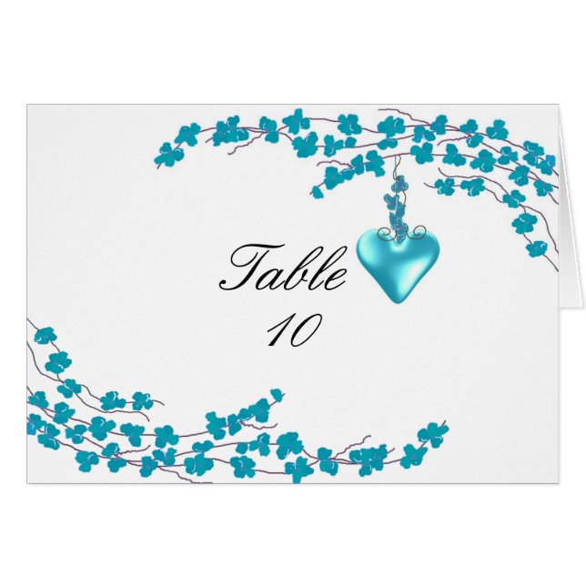 Aqua Blossom and Heart Table Seating Number (Front Horizontal)