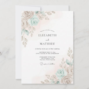 Aqua Blossom Painterly Flourish Wedding Invitation