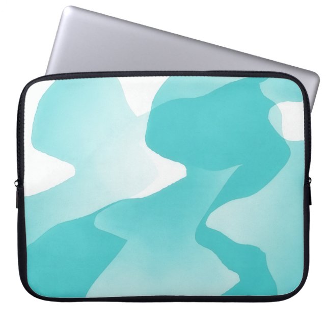 Aqua Blue Abstract Art Laptop Cover Sleeve (Front)