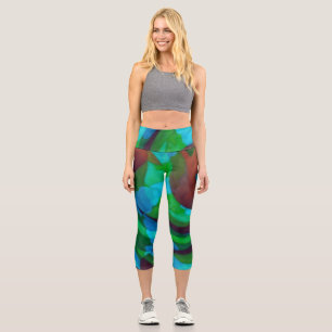 Aqua Blue Abstract Art Yoga Capri Leggings