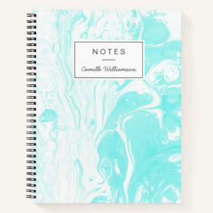 Aqua Blue Abstract Marble Personalised  Notebook