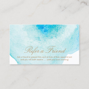 Aqua Blue Abstract Watercolor Customer Referral Card