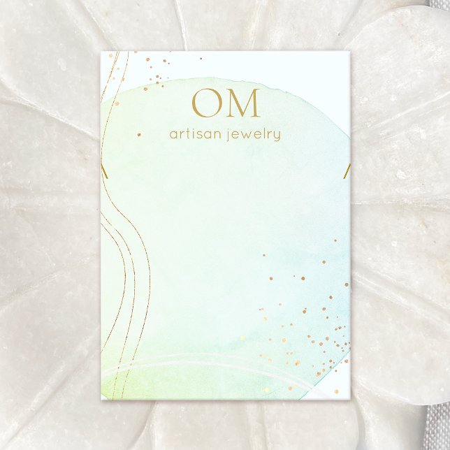 Aqua Blue Abstract Watercolor  Necklace Business Card (Creator Uploaded)