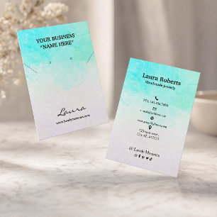Aqua Blue Abstract Watercolor Stud Earring Business Card