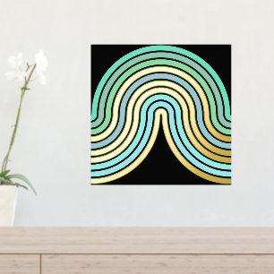 Aqua Blue Abstract Wave Lines Art Pattern Gold Foil Prints