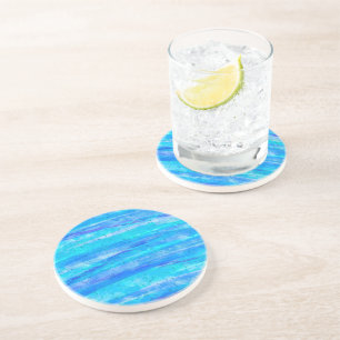 Aqua Blue Abstract Waves Coaster