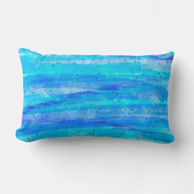 Aqua Blue Abstract Waves   Lumbar Cushion (Front)