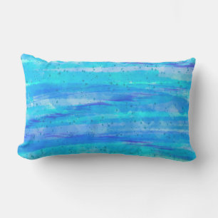 Aqua Blue Abstract Waves   Outdoor Lumbar Cushion