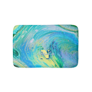 Aqua Blue Acrylic Flow Art Bath Mat