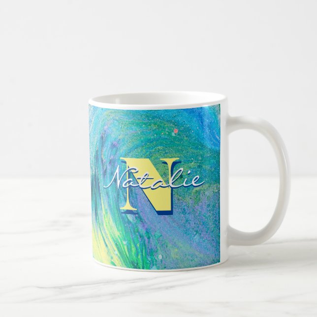 Aqua Blue Acrylic Flow Art Coffee Mug (Right)