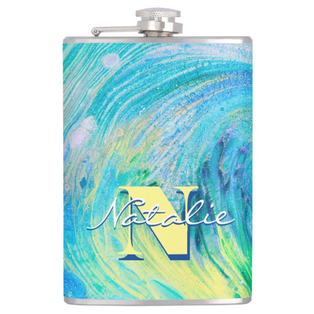 Aqua Blue Acrylic Flow Art Flask (Front)