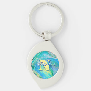 Aqua Blue Acrylic Flow Art Key Ring