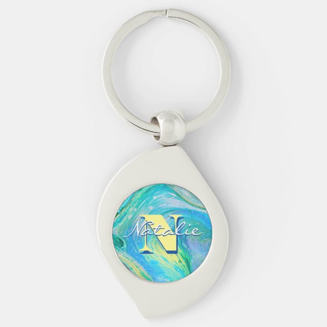 Aqua Blue Acrylic Flow Art Key Ring (Front)