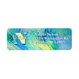 Aqua Blue Acrylic Flow Art Label Return Address Label