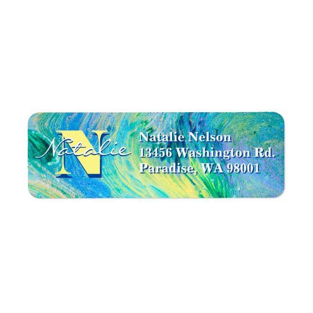 Aqua Blue Acrylic Flow Art Label Return Address Label (Front)